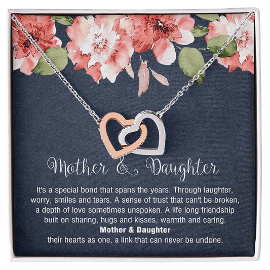 Mother & Daughter - Special Bond That Spans The Years. Interlocking Hearts Necklace