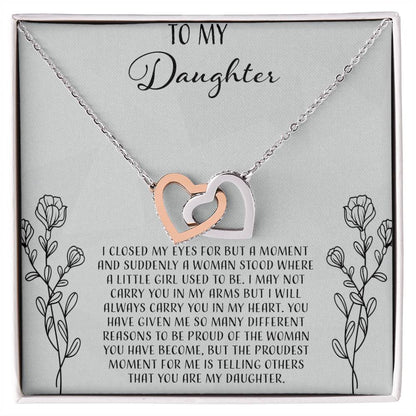 To My Daughter I Close My Eyes For A Moment - Silver Interlocking Hearts Necklace