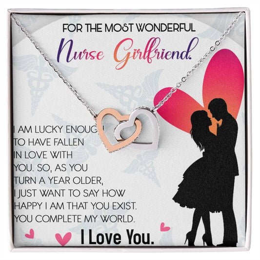 Nurse Girlfriend Interlocking Hearts Necklace Message Card
