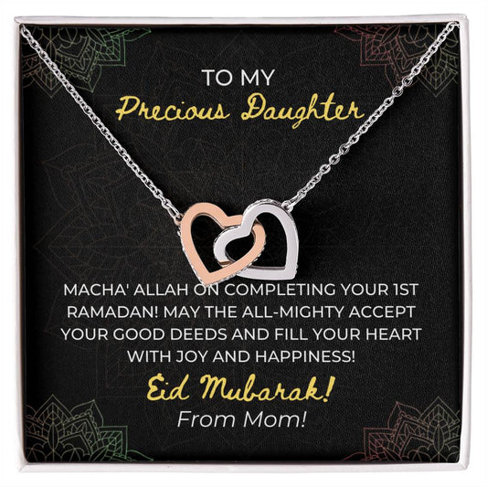 To My Daughter- Macha'Allah For Completing Your 1St Ramadan - Eid Mubarak Gift For Daughter- Necklace Interlocking Hearts Necklace