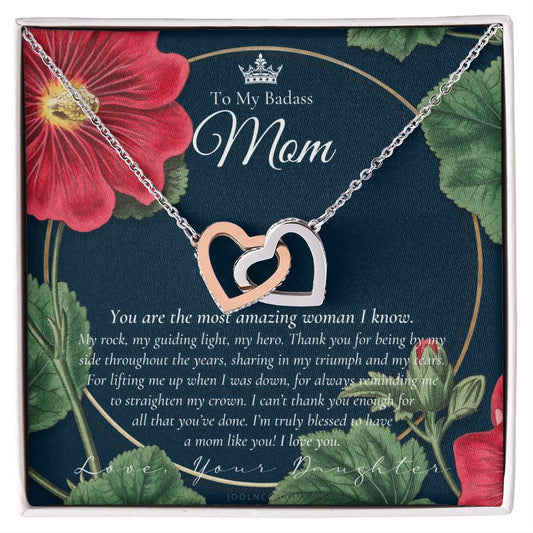 To My Badass Mom Necklace Mother’S Day Gift Daughter To Mom Gift Gift From Daughter To Mom On Wedding Day Mom Gift Birthday Gift Interlocking Hearts Necklace