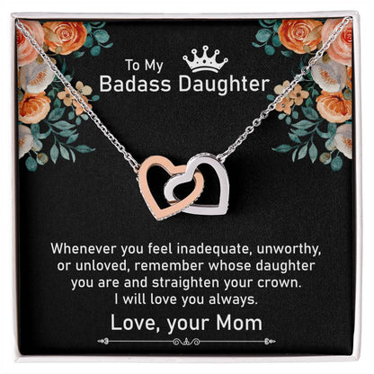 To My Badass Daughter Necklace Gift From Mom Birthday Necklace Gift From Mom Interlocking Hearts Necklace