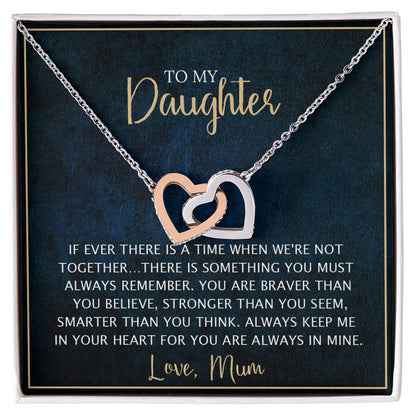 To My Daughter - Unique Heart Bonding Necklace Gift Set Interlocking Hearts Necklace