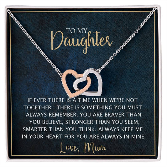 To My Daughter - Unique Heart Bonding Necklace Gift Set Interlocking Hearts Necklace