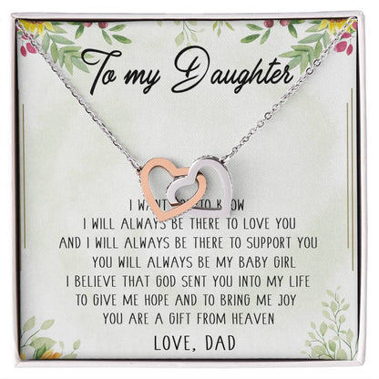 To My Daughter Interlocking Hearts Necklace Message Card