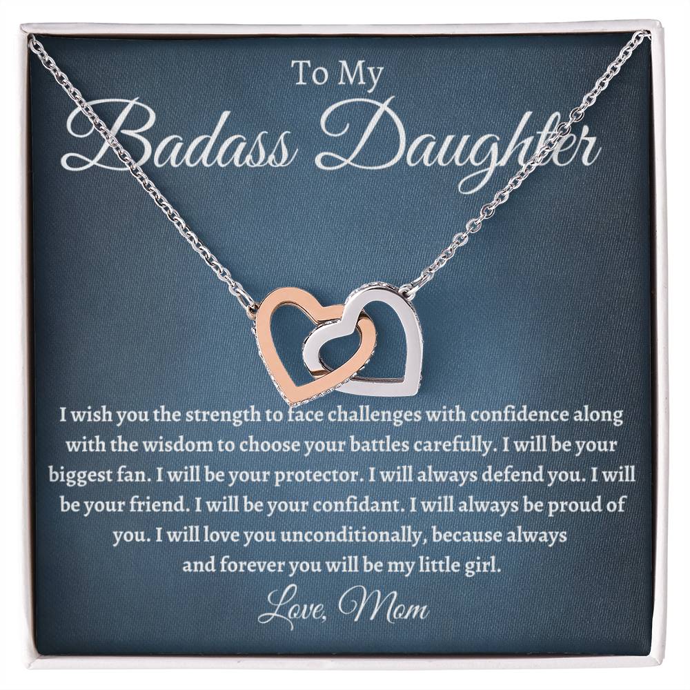 To My Badass Daughter - I Will Be Your Protector Interlocking Hearts Necklace