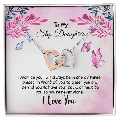 To My Step Daughter - I Promise - I Love You Interlocking Hearts Necklace