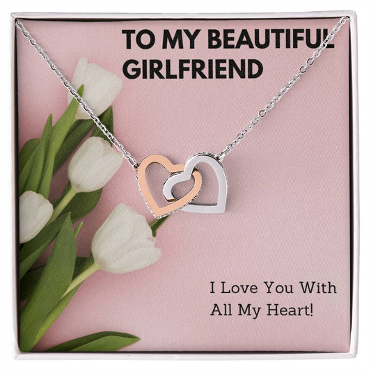 To My Beautiful Girlfriend Double Hearts Necklace Interlocking Hearts Necklace