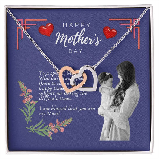 Mother'S Day Interlocking Hearts Pendant Necklace With Royal Blue Message Card Interlocking Hearts Necklace