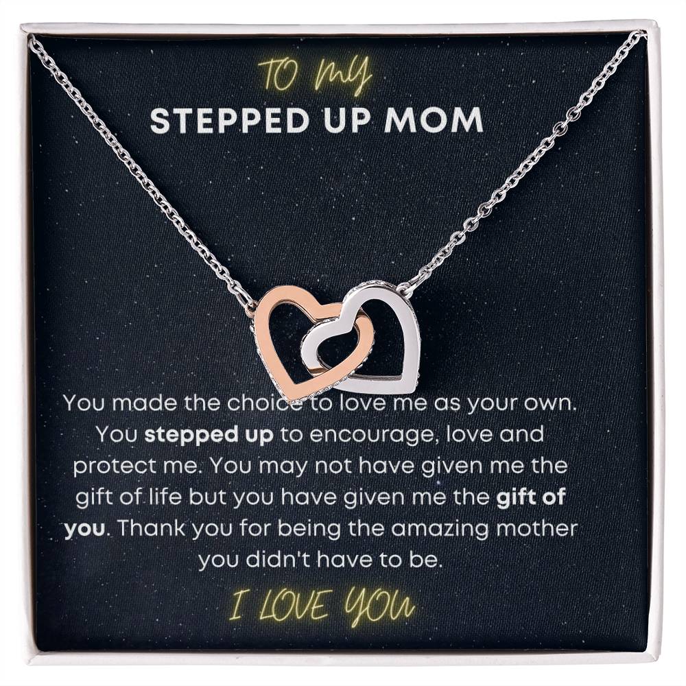 To My Step Mom Aka Stepped Up Mom Interlocking Hearts Necklace