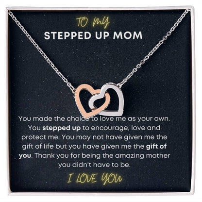 To My Step Mom Aka Stepped Up Mom Interlocking Hearts Necklace
