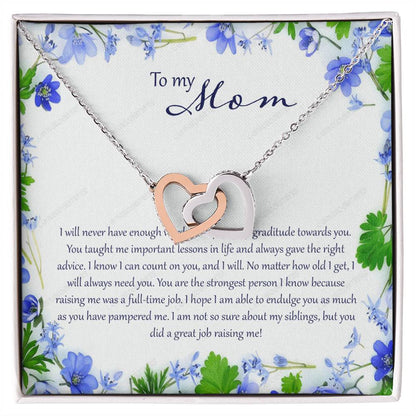 To My Mom I Will Never Have Enough Words Interlocking Hearts Necklace