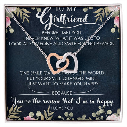 To My Girlfriend Interlocking Hearts Necklace Message Card