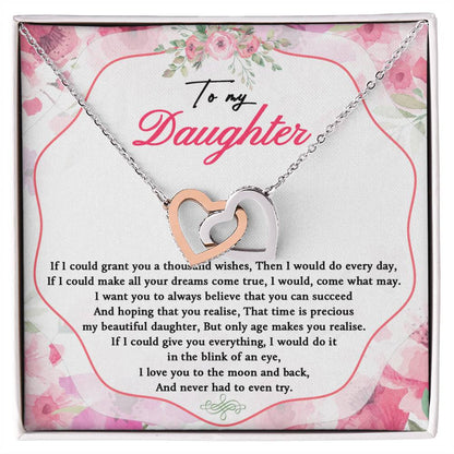 To My Daughter Necklace Wishes For My Daughter Poem Interlocking Hearts Necklace