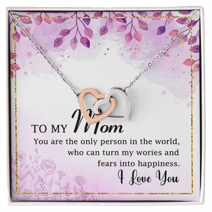 To My Mom Interlocking Hearts Necklace Message Card