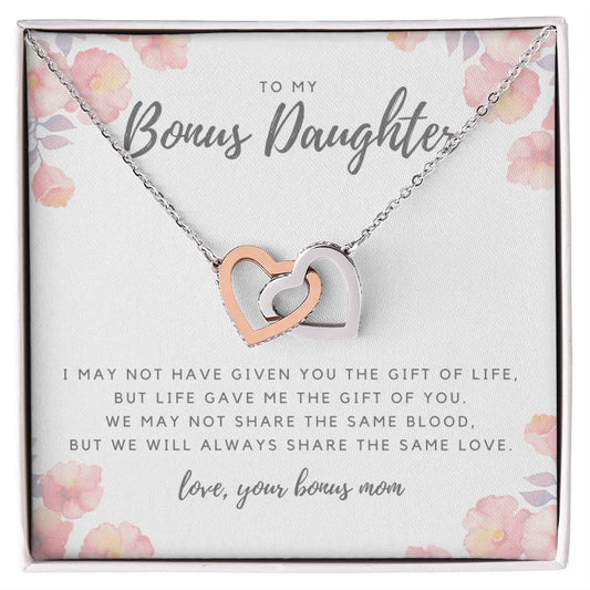 To My Bonus Daughter Necklace Interlocking Hearts Necklace