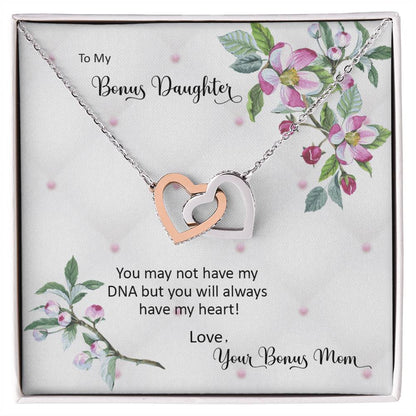 Bonus Daughter From Bonus Mom No Dna But You Have My Heart Interlocking Hearts Necklace