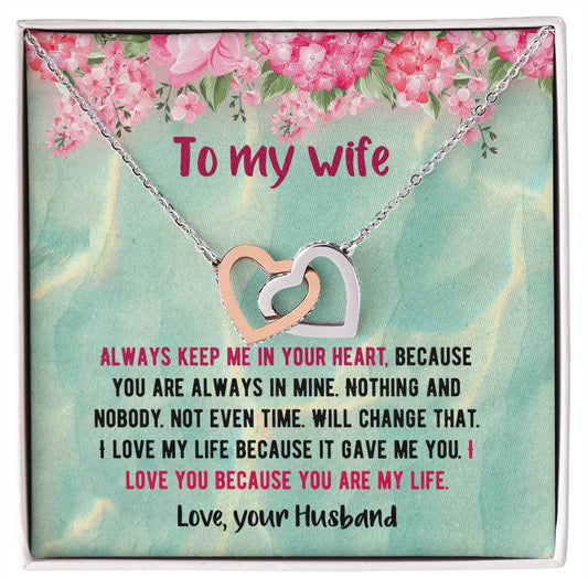 To My Beautiful Wife - Love Your Husband Interlocking Hearts Necklace