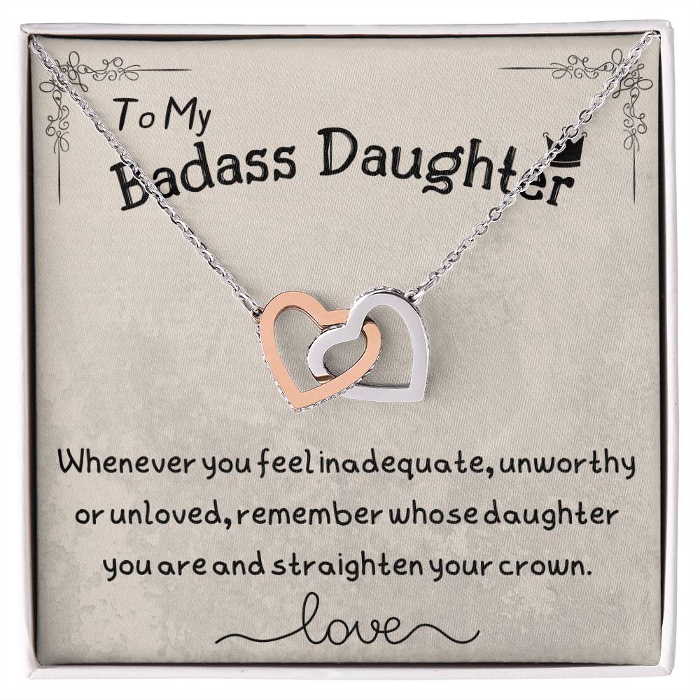 To My Badass Daughter Two Hearts Embellished Necklace Interlocking Hearts Necklace