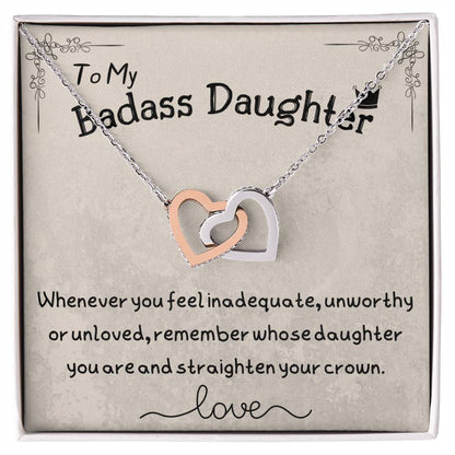 To My Badass Daughter Two Hearts Embellished Necklace Interlocking Hearts Necklace