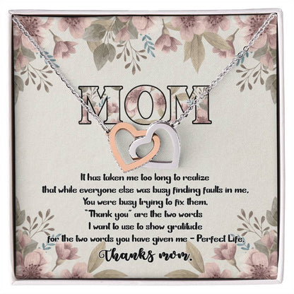 Perfect Life Thanks Mom D9312 Interlocking Hearts Necklace
