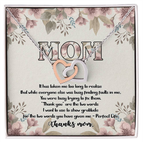 Perfect Life Thanks Mom D9312 Interlocking Hearts Necklace