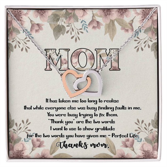 Perfect Life Thanks Mom D9312 Interlocking Hearts Necklace