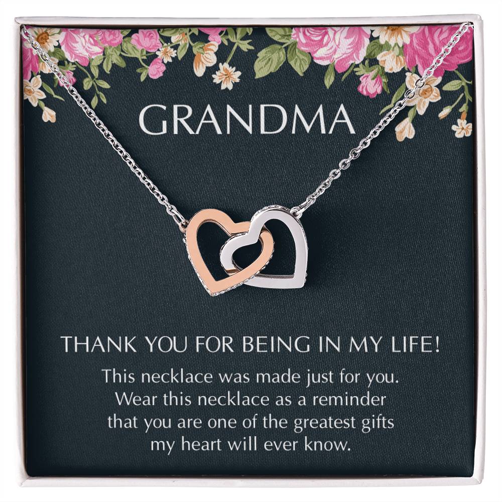 Grandma Interlocking Hearts Necklace Message Card