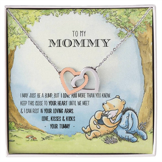 New Mommy Necklace New Mom Gift Mom To Be Winnie The Pooh Baby Shower Gift First Time Mom Pregnancy Gift New Mommy Gift Idea Interlocking Hearts Necklace