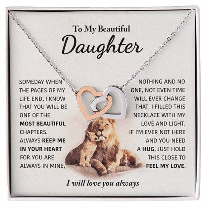 To My Beautiful Daughter - Keep Me In Your Heart - Interlocking Hearts Necklace