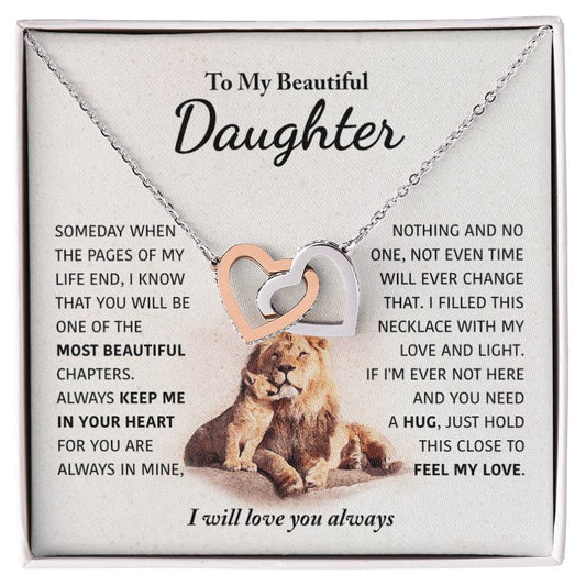 To My Beautiful Daughter - Keep Me In Your Heart - Interlocking Hearts Necklace