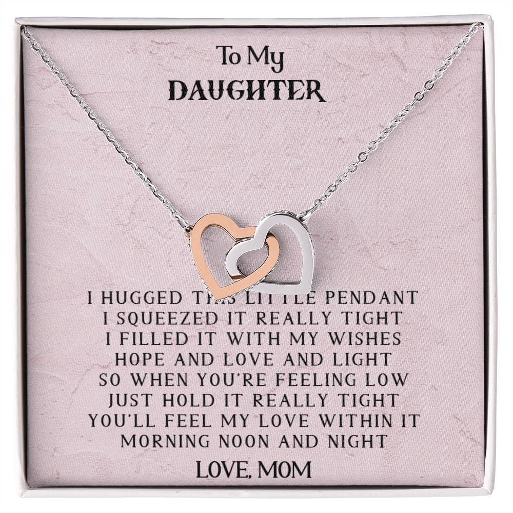 To My Daughter - Love Mom - Interlocking Heart Necklace Interlocking Hearts Necklace