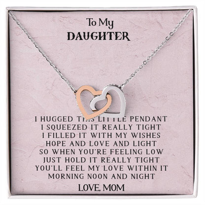 To My Daughter - Love Mom - Interlocking Heart Necklace Interlocking Hearts Necklace