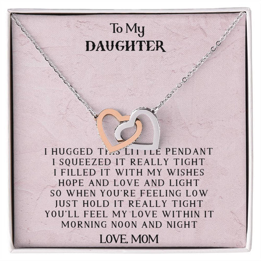 To My Daughter - Love Mom - Interlocking Heart Necklace Interlocking Hearts Necklace