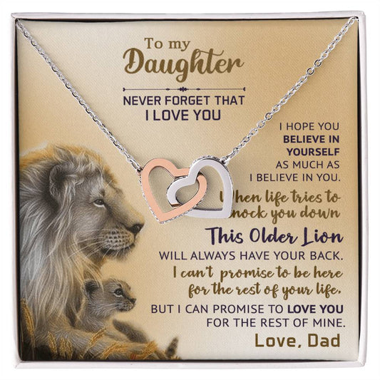 Interlocking Hearts Necklace - Lions & Never Forget Collection - Gift For Daughter From Dad