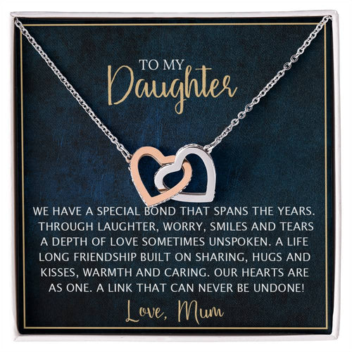 To My Daughter - Unique Heart Bonding Necklace Gift Set Interlocking Hearts Necklace