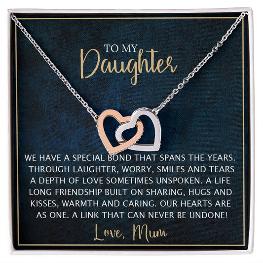 To My Daughter - Unique Heart Bonding Necklace Gift Set Interlocking Hearts Necklace