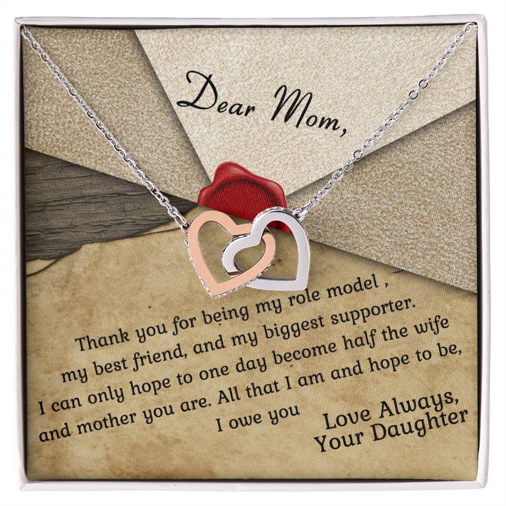 Mom Is My Role Model Interlocking Hearts Necklace