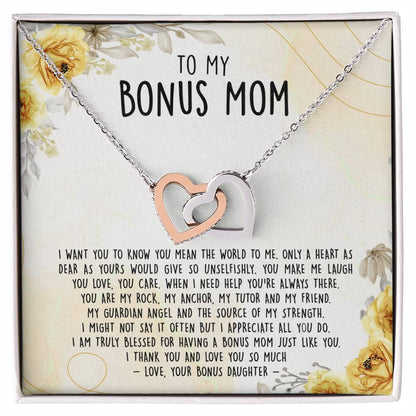 Premium To My Bonus Mom - Only A Heart As Dear As Yours Would Give So Unselfishly Interlocking Hearts Necklace