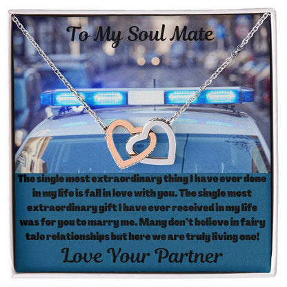 To My Soul Mate Police Partner Interlocking Hearts Necklace