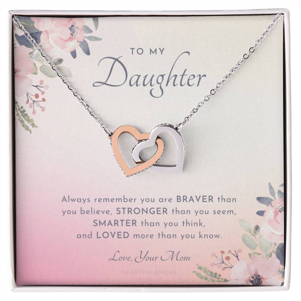 To My Daughter Always Remember Gift For Daughter From Mom Daughter Birthday Graduation Christmas Present Interlocking Hearts Necklace
