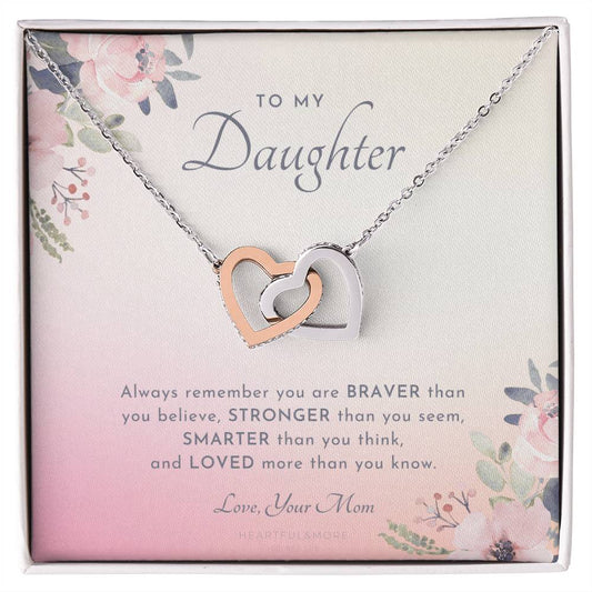 To My Daughter Always Remember Gift For Daughter From Mom Daughter Birthday Graduation Christmas Present Interlocking Hearts Necklace
