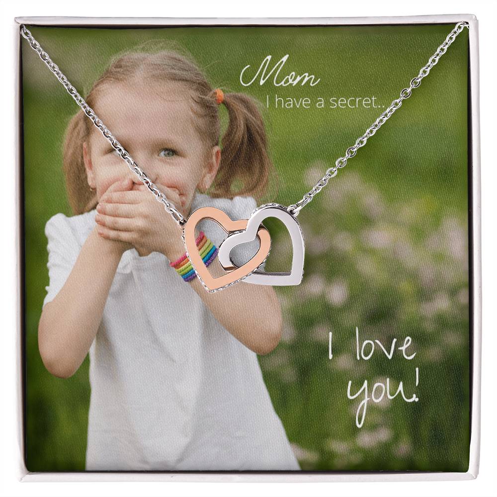 Mom I Have A Secret. I Love You Interlocking Hearts Necklace