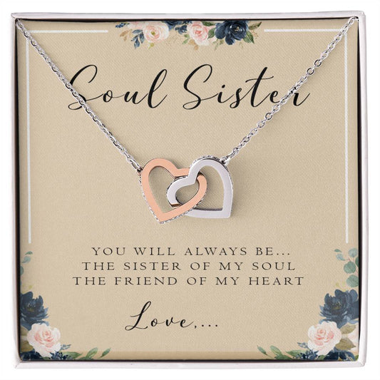 Soul Sister Necklace With Card Best Friend Gift Personalized Gift For Best Friend Birthday Interlocking Hearts Necklace