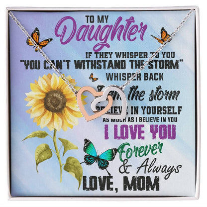 To My Daughter Necklace -Whisper The Storm Interlocking Hearts Necklace