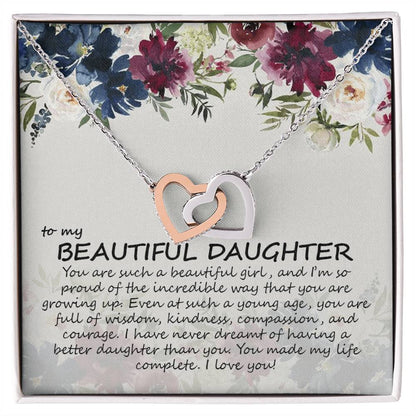 To My Daughter - Mom - Best Gift For Daughter - Heart Necklace Interlocking Hearts Necklace