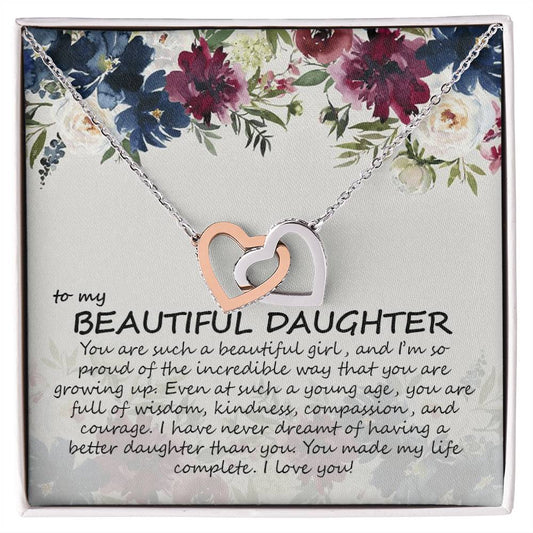 To My Daughter - Mom - Best Gift For Daughter - Heart Necklace Interlocking Hearts Necklace