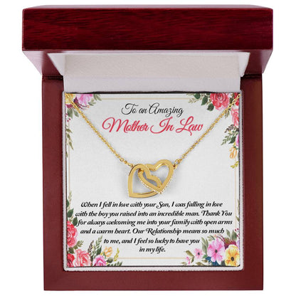 To An Amazing Mother In Law Thank You Interlocking Hearts Necklace
