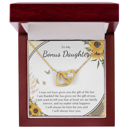 To My Bonus Daughter Necklace Stepdaughter Jewelry Stepdaughter Birthday Gift Interlocking Hearts Necklace