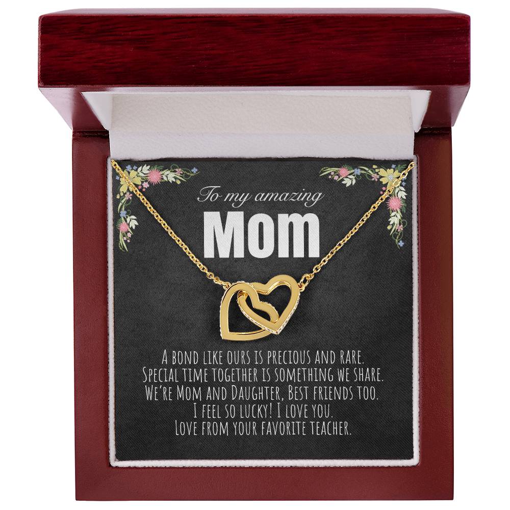 To My Mom - From Your Favorite Teacher Interlocking Hearts Necklace